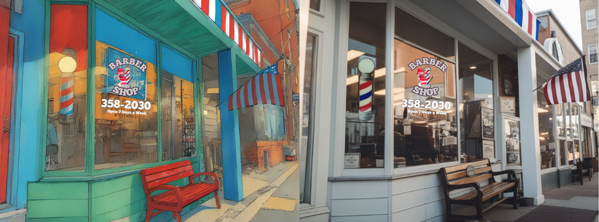 Nyack Barbershop Storefront - Artistic and Real View